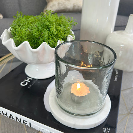 Marble Base & Glass Candle Holder 12cm