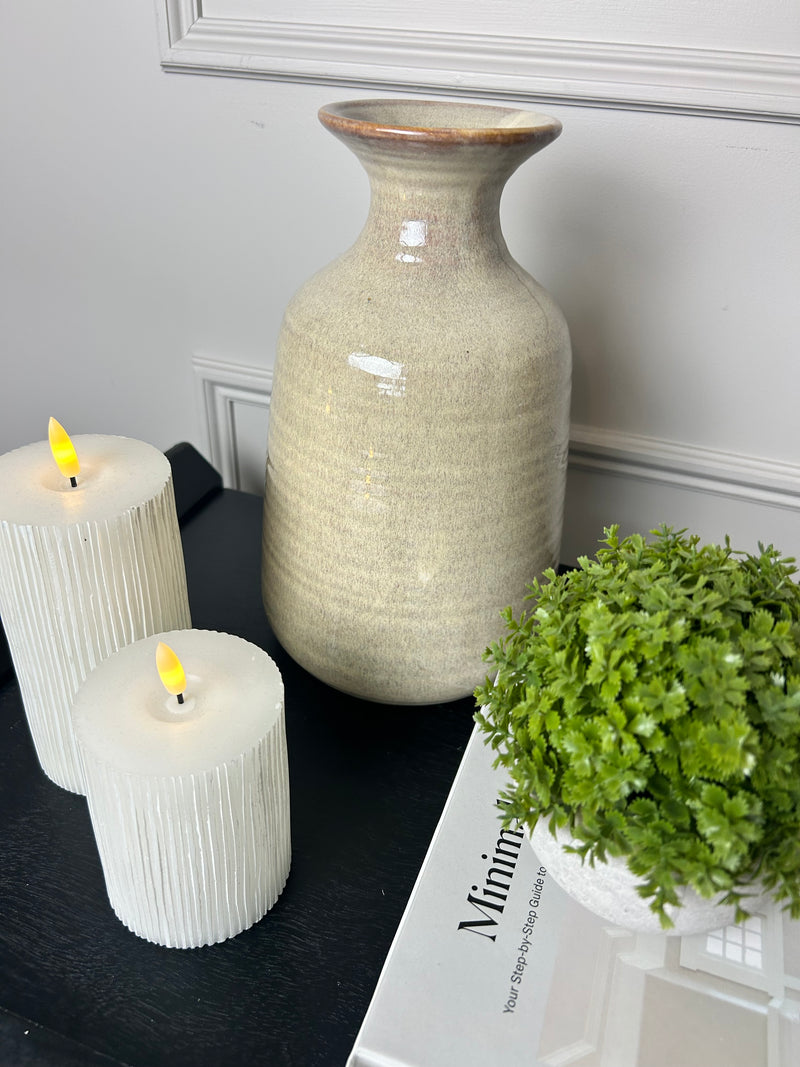 Ceramic textured neutral brown bottle squat and tall vase 2 sizes