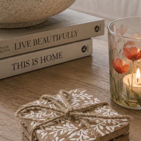 Carved leaves set of 4 wood coasters
