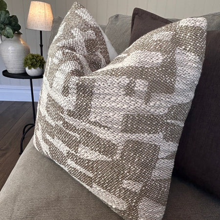 Cream taupe neutral textured geo print cushion