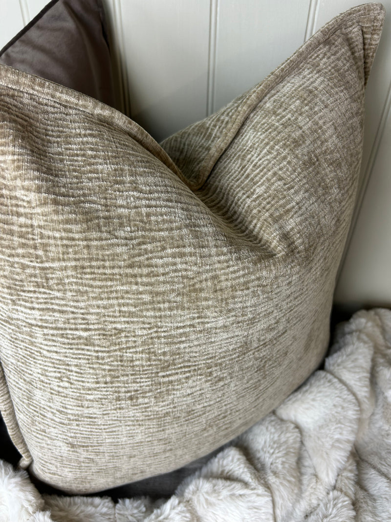 Natural taupe Moddi ripple Textured Velvet Piped Edge Trim premium Cushion 45m
