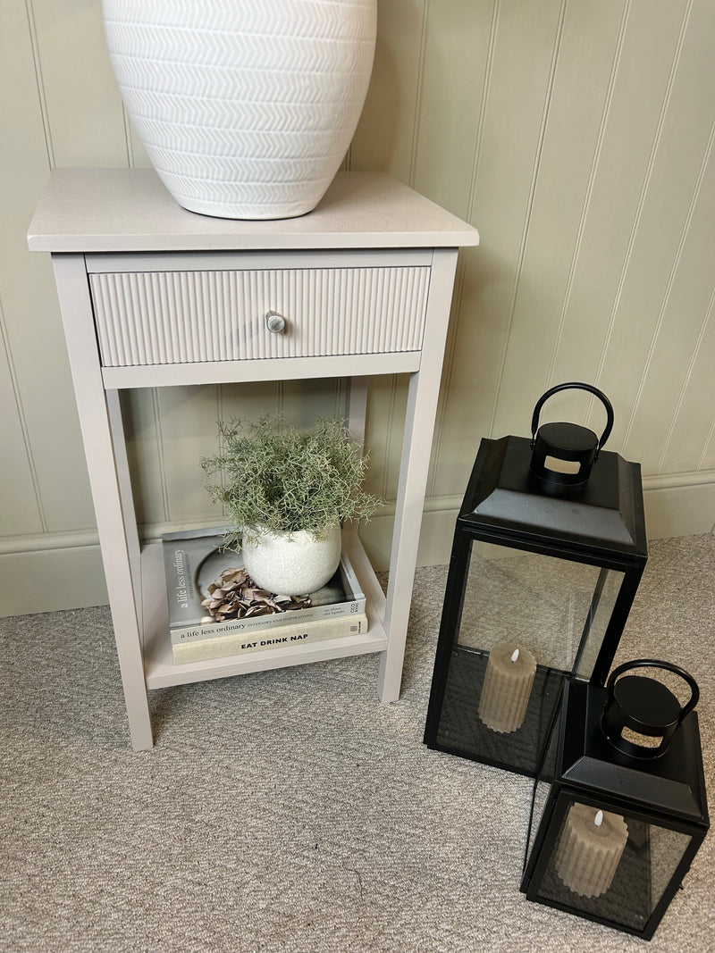 Grey taupe ribbed bedside table side table store seconds