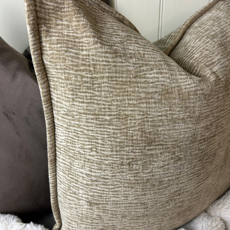 Natural taupe Moddi ripple Textured Velvet Piped Edge Trim premium Cushion 45m