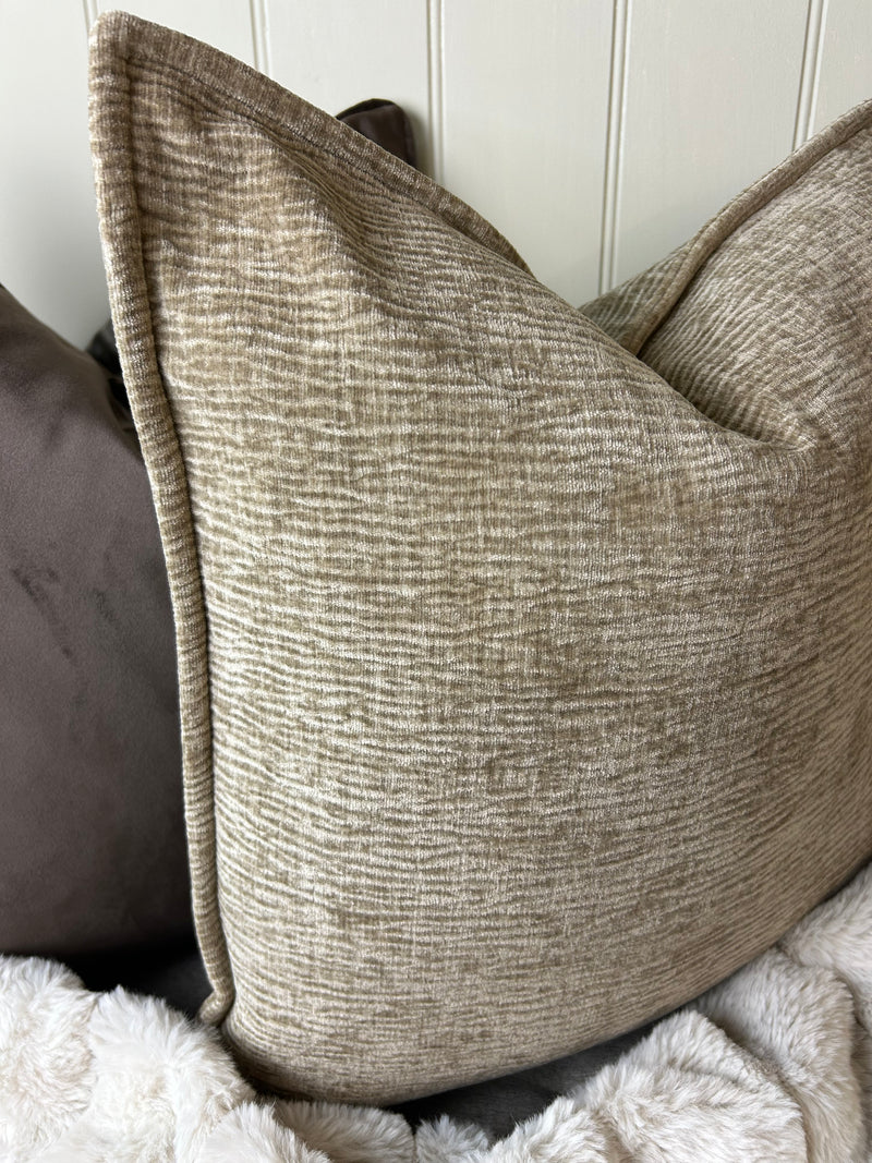Natural taupe Moddi ripple Textured Velvet Piped Edge Trim premium Cushion 45m
