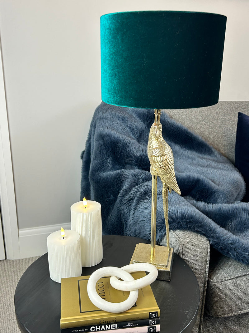 Gold parrot lamp with emerald green shade