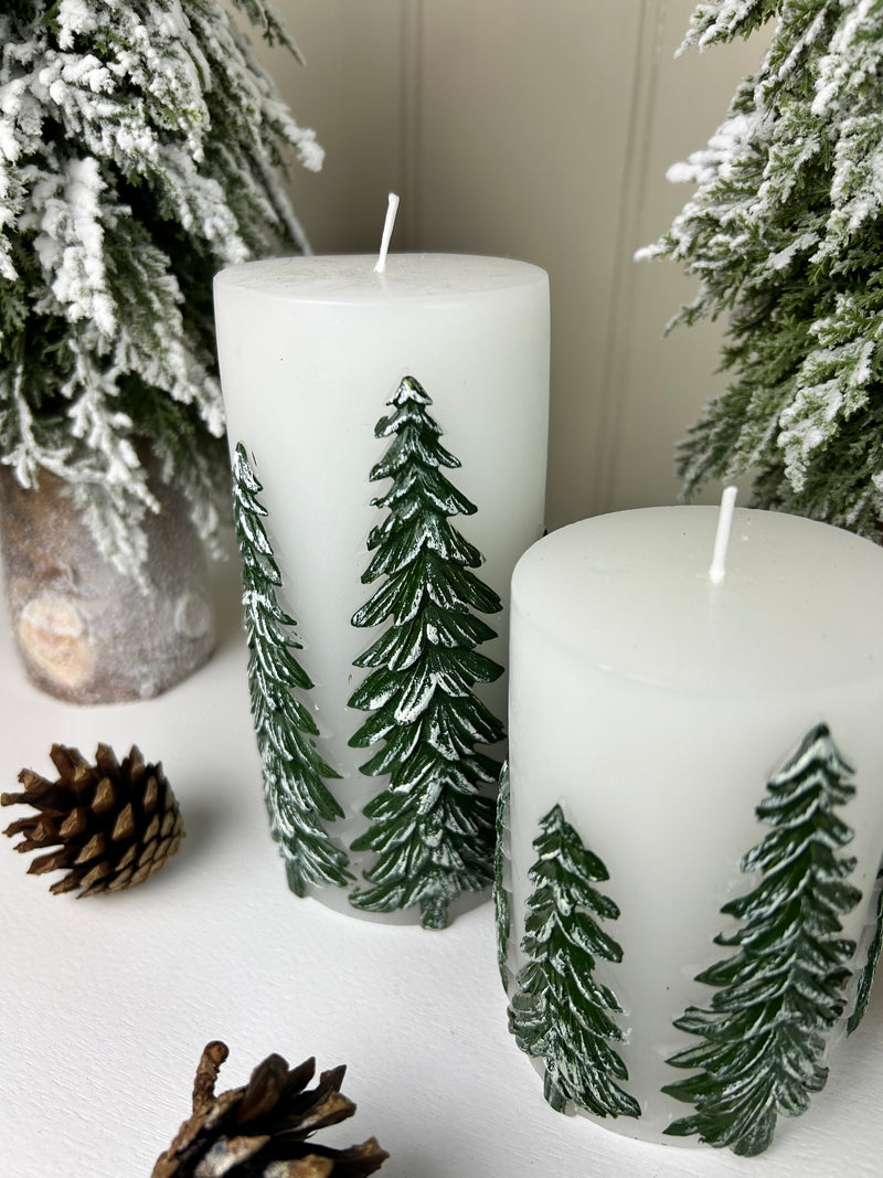 Christmas Tree Design White Wax Candle, 2 sizes