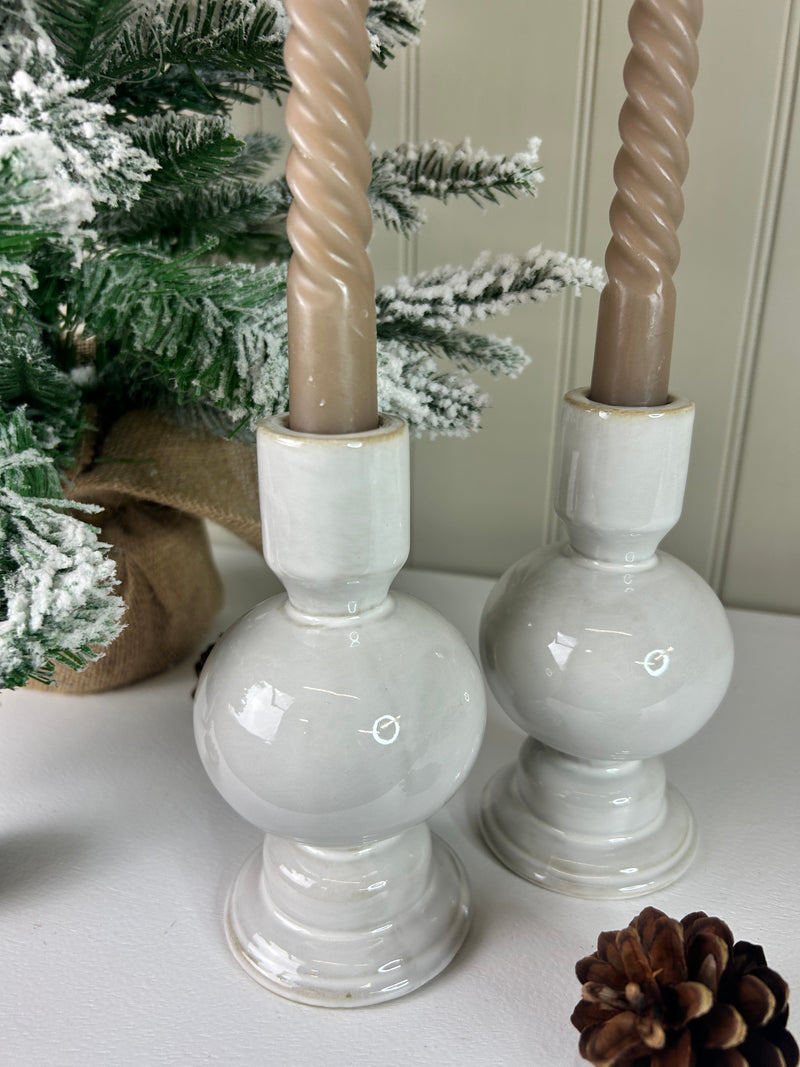 Glazed Ceramic Candle Holder with Textured Detail, 2 Styles