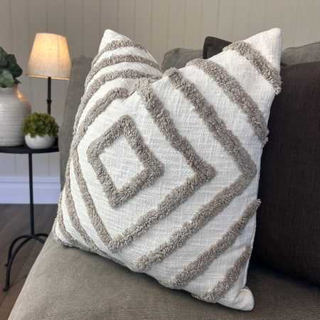 Mesa Taupe cream brown  Tufted Geo Pattern Feather Filled Cushion 43cm