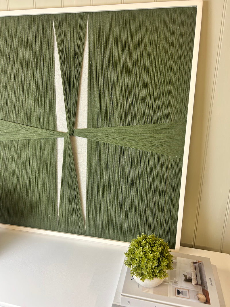 Dark Green String Wall Art With cream Wooden Frame 80cm