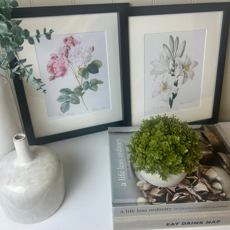 Black framed mounted vintage flowers art work picture 2 styles