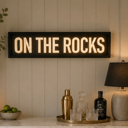 On The Rocks Black & Gold Hanging Wall Plaque bar sign 50cm
