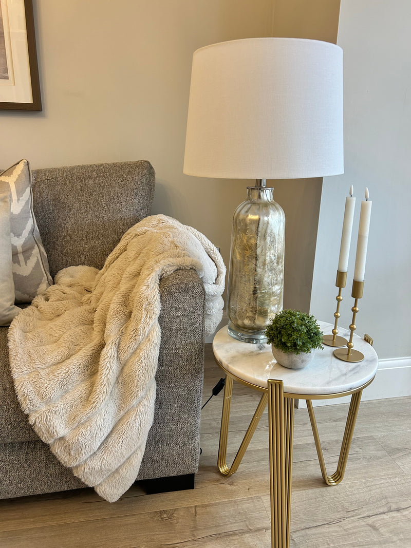 Silver champagne textured lamp with shade