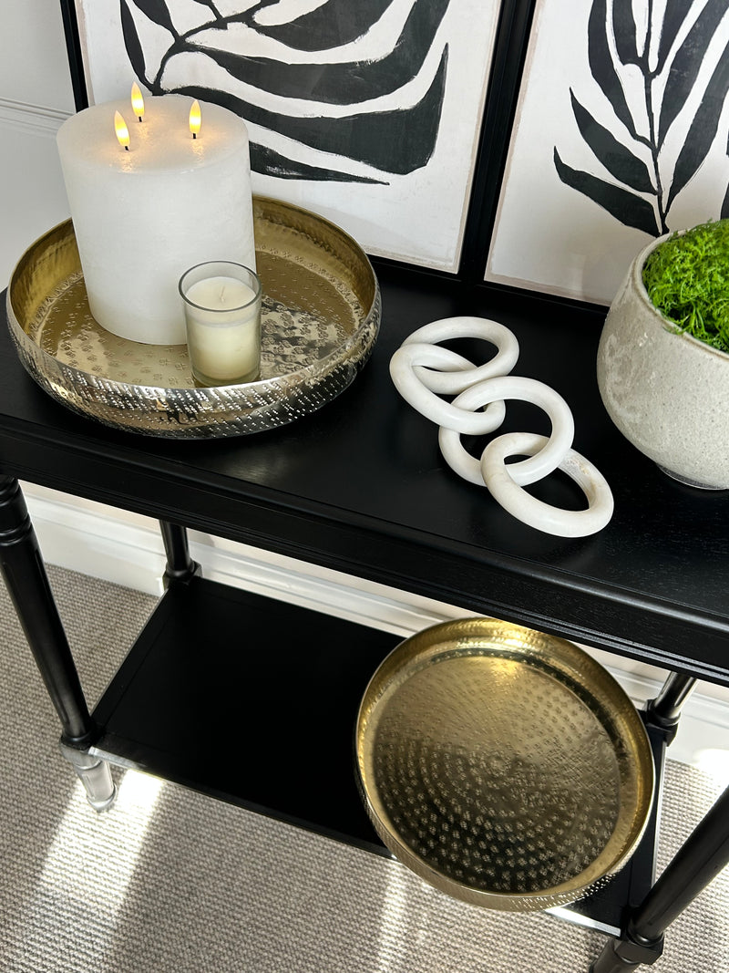 Black rectangular turned leg console table