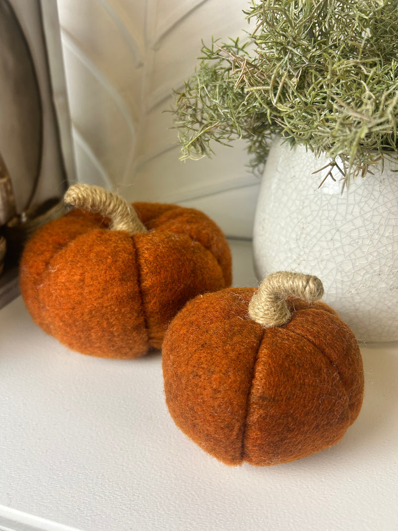 Set of two reactive glaze ribbed pumpkins