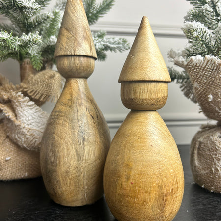 Set of two mango wood rustic santas