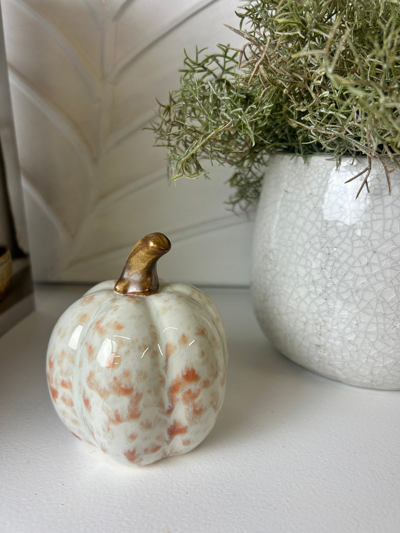 Speckled Glazed Orange Ceramic Pumpkin 9cm
