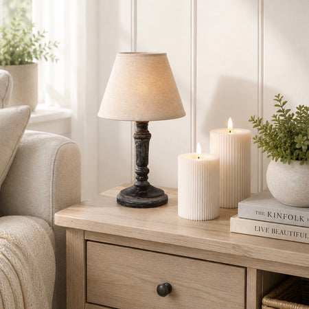 Small charcoal black distressed lamp with shade