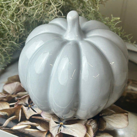 Large pale Grey Halloween Ceramic Pumpkin 10cm