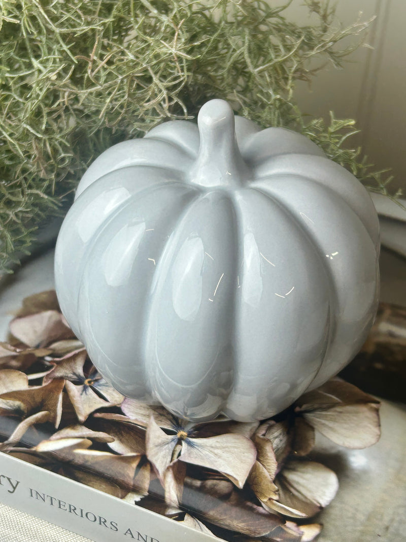 Large pale Grey Halloween Ceramic Pumpkin 10cm