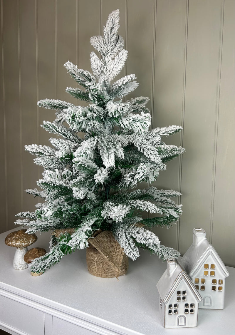 Snowy tree with jute hessian base 60cm