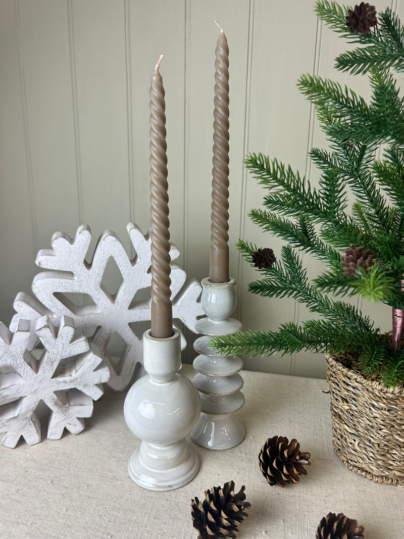 Glazed Ceramic Candle Holder with Textured Detail, 2 Styles