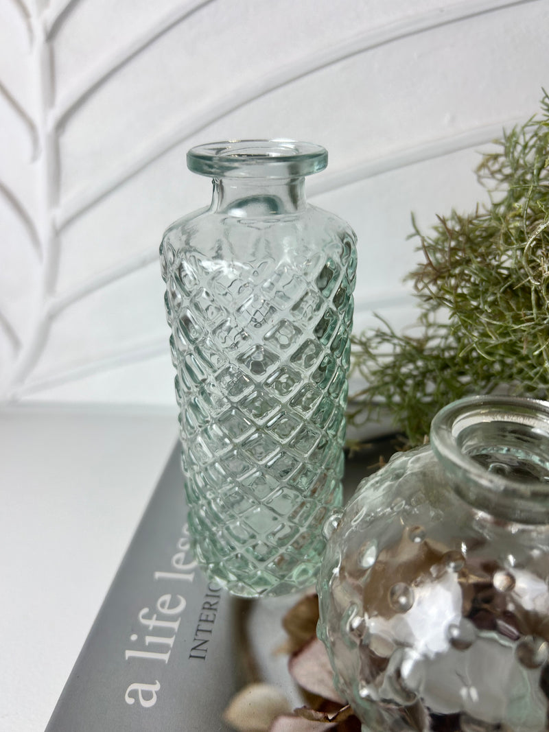 Tall glass textured bottle vase 13cm