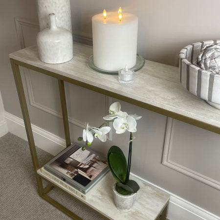 Brushed Matt gold console table with shelf