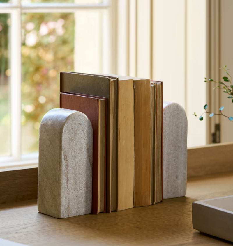 Solid marble brown beige taupe pair of bookends