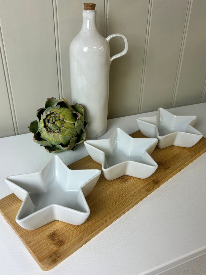 Set of 3 Star Dip dishes with wood tray 38cm
