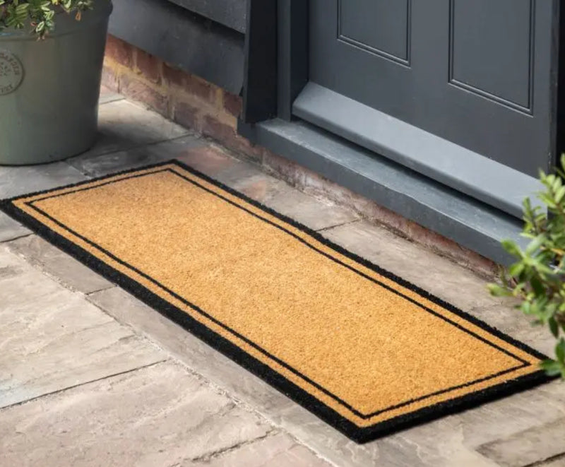 Abstract Natural Black Geometric Washable Door Mat & Runner rug