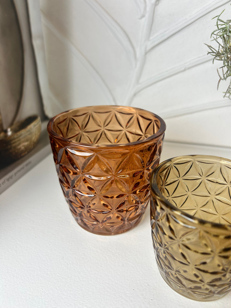 Brown textured candle holder 2 sizes mixed