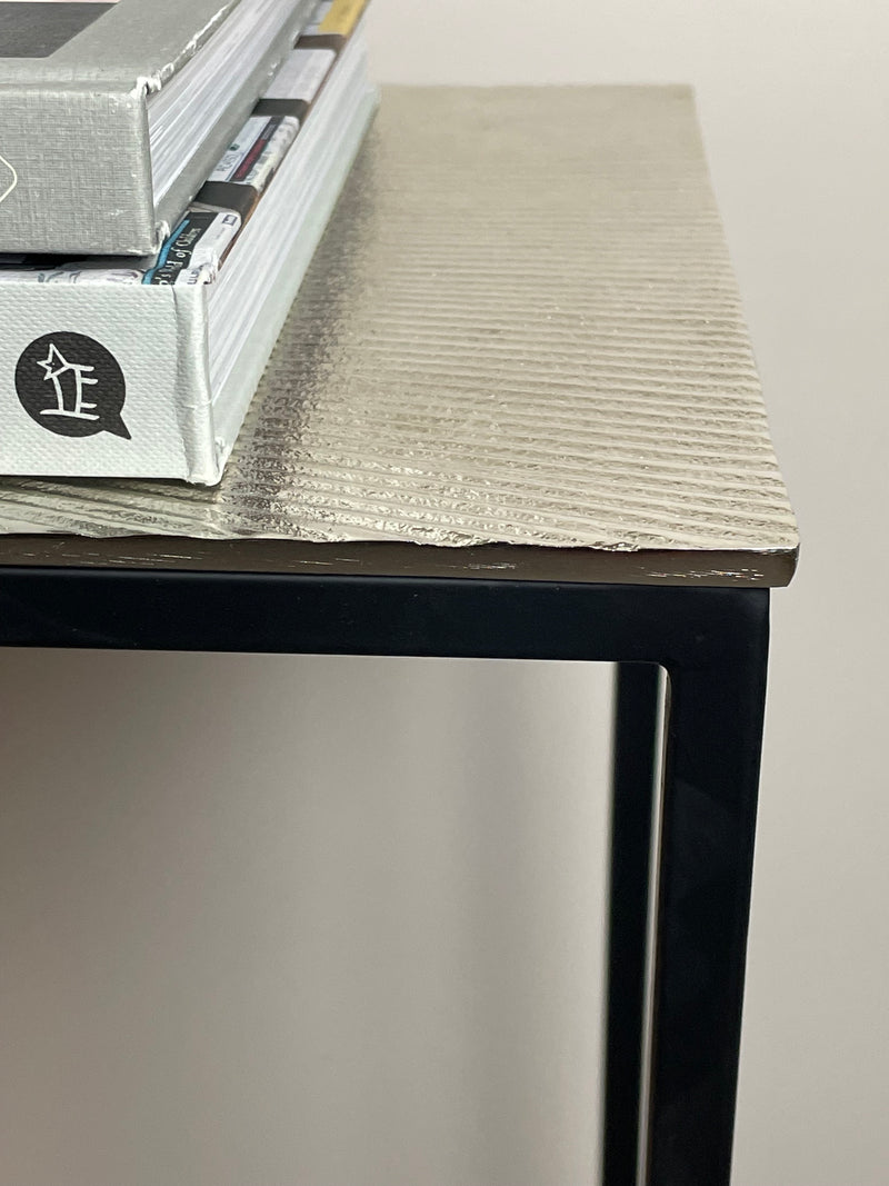 Black Metal Frame and Nickel Topped Shelved Console