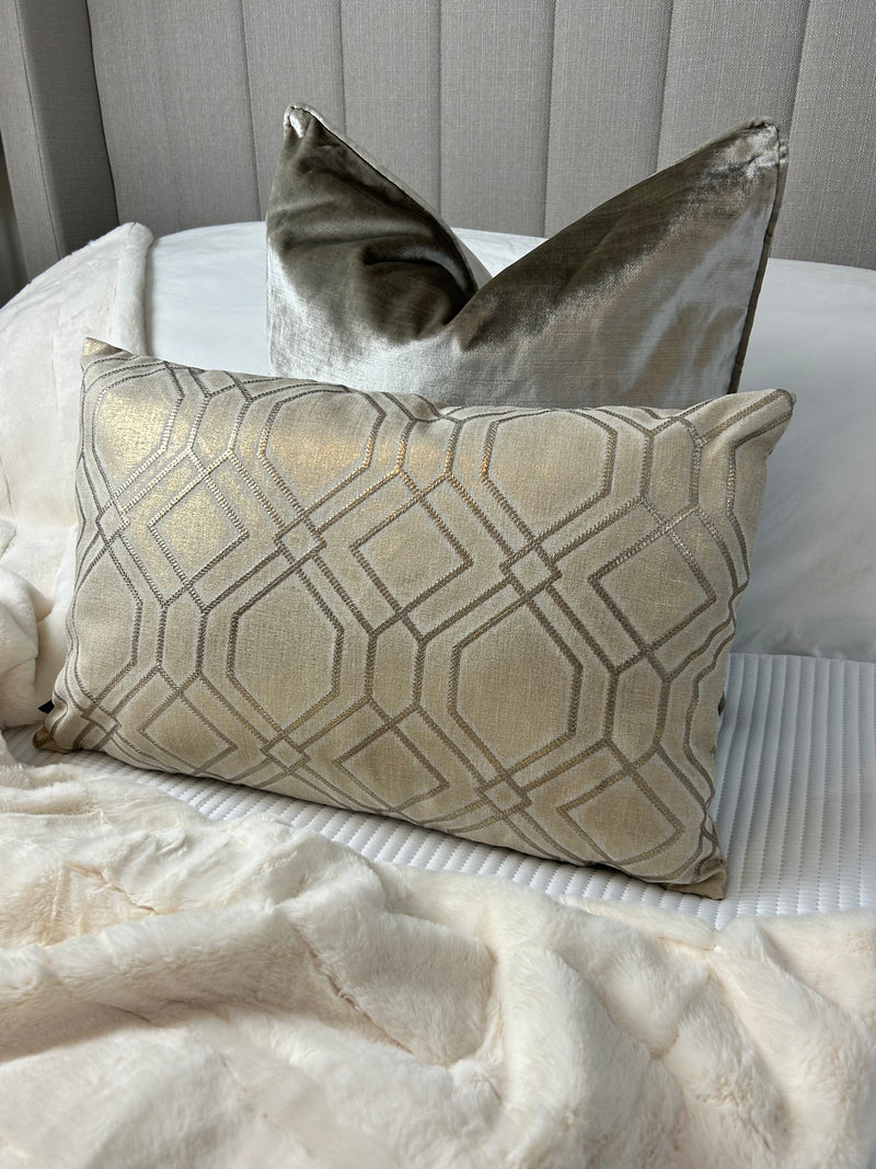 Pale Gold Geometric Rectangular Cushion 40cm x 60cm