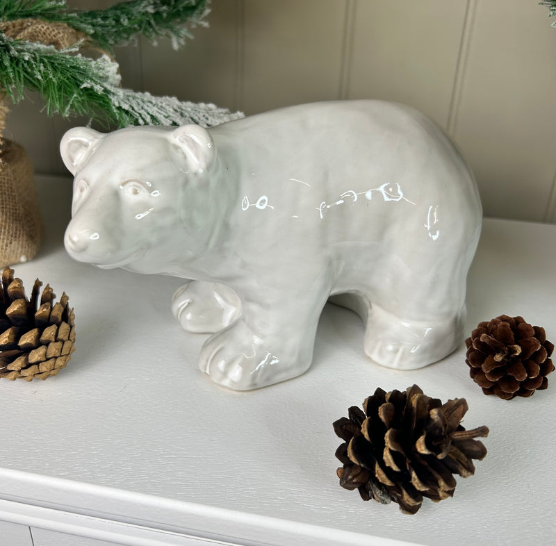 Large Rustic glaze White Ceramic Polar Bear Ornament