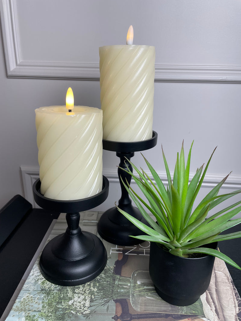Set of Two Black Metal Pillar Candlesticks
