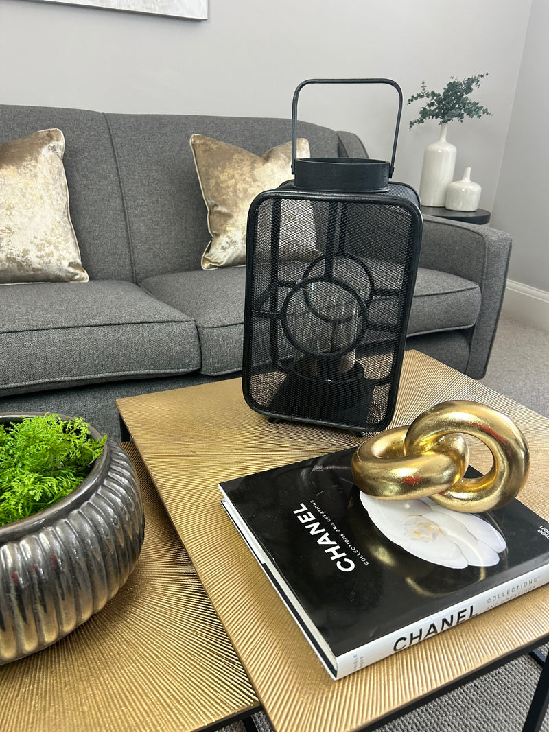Black Geometric mesh Lantern Candle Holder