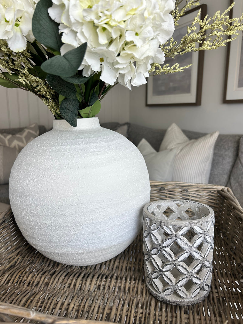 Grey wash geo candle holder