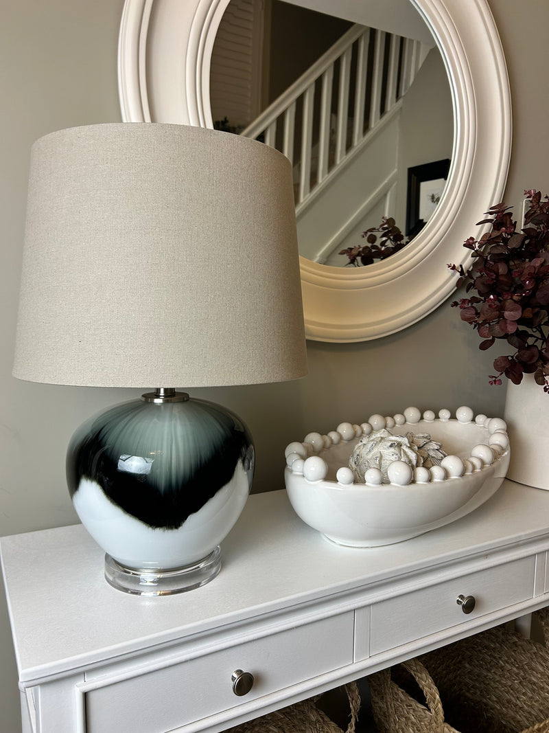 Abstract ombré glass lamp with linen shade