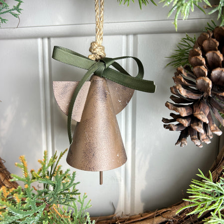 Hanging rustic Metal angel bell hanger