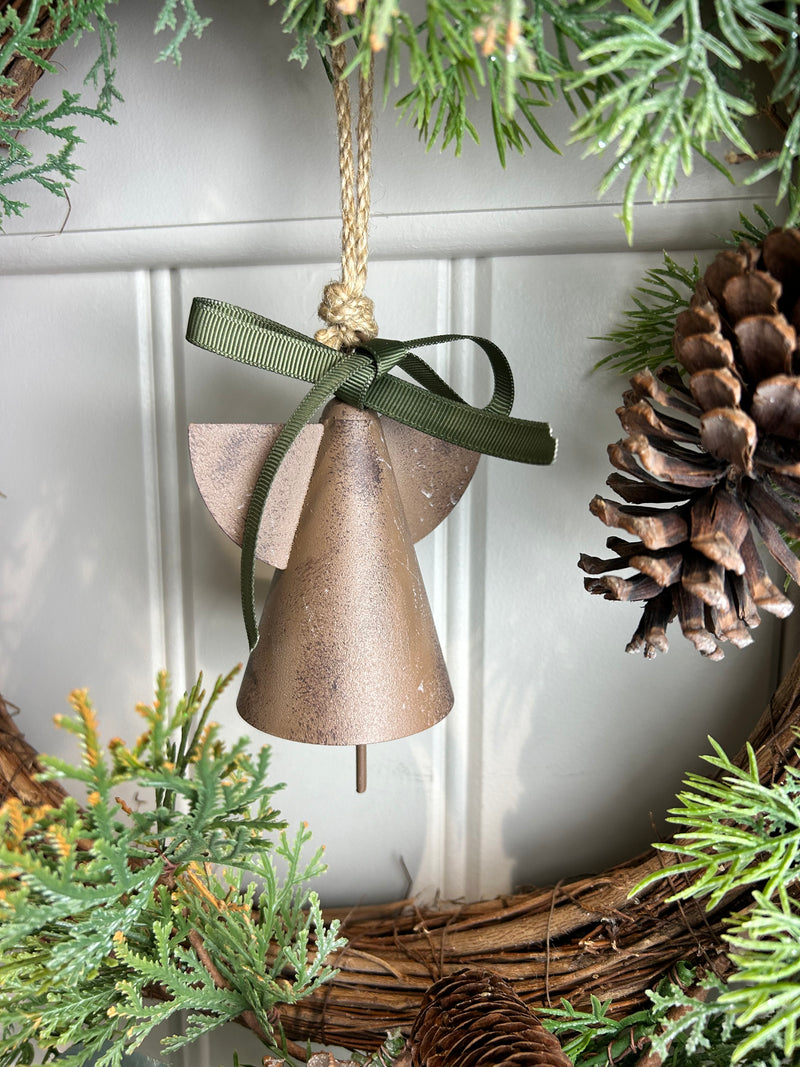 Hanging rustic Metal angel bell hanger