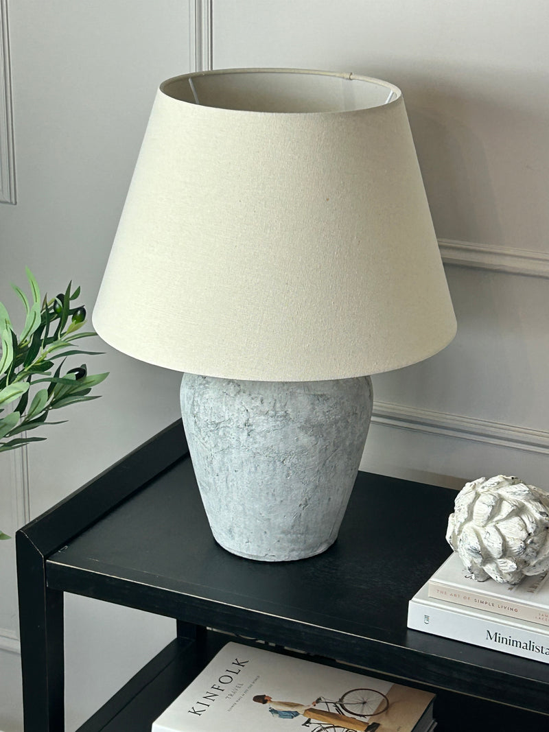 Darcy stone rustic lamp with linen shade