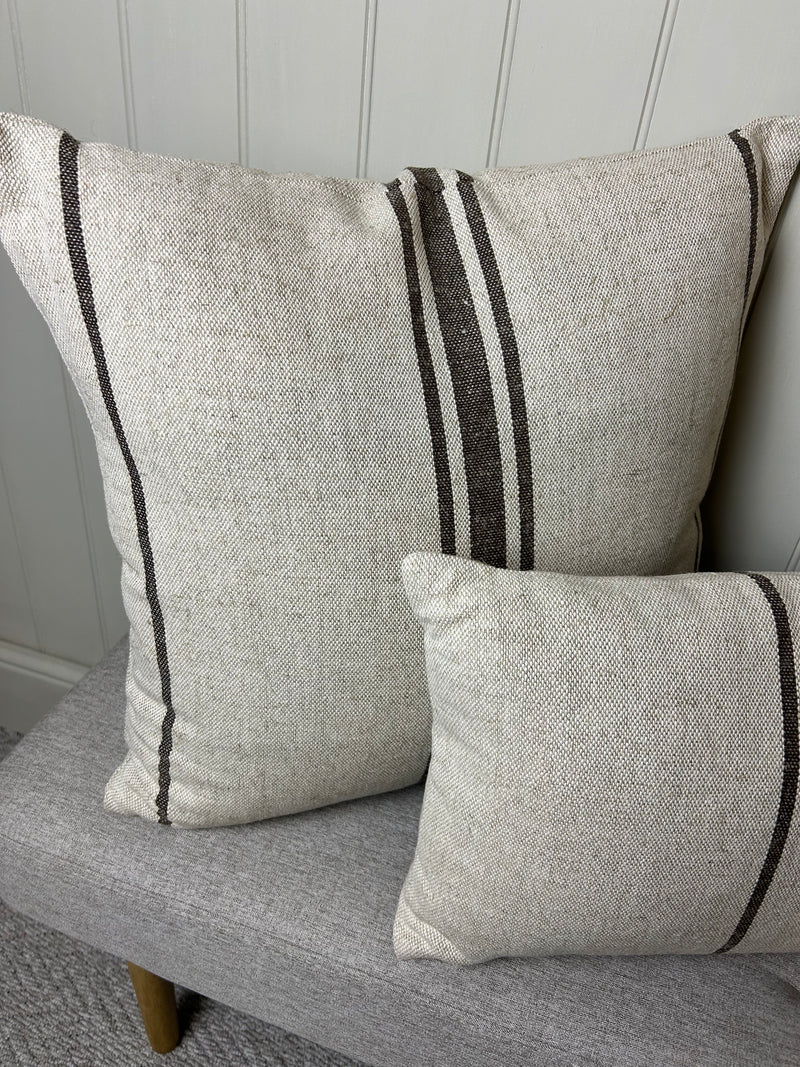 Windrush brown linen natural stripe cushion 50cm