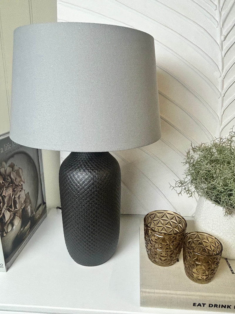 Black textured ceramic lamp with shade