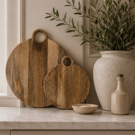 Round handle wooden chopping board mango wood 3 sizes