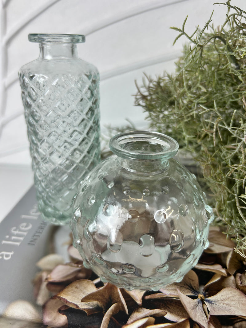 Tall glass textured bottle vase 13cm