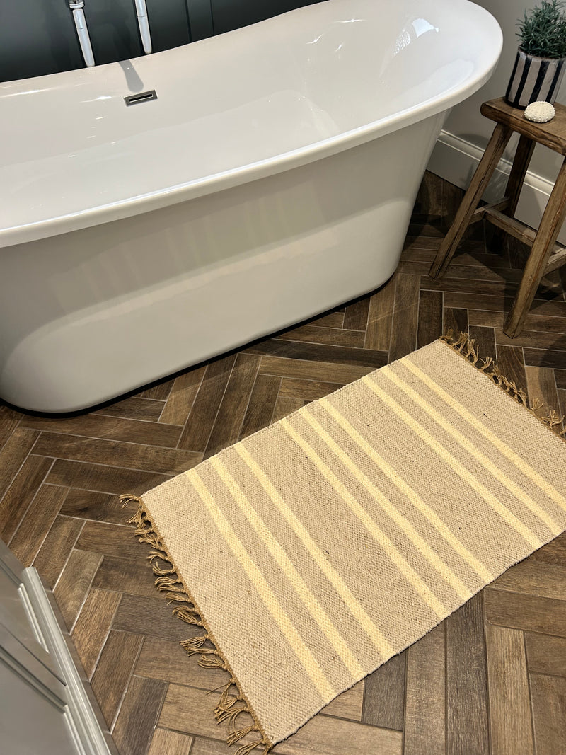 Recycled cotton stripe stone beige neutral rug runner door mat 60x90 and 70x130