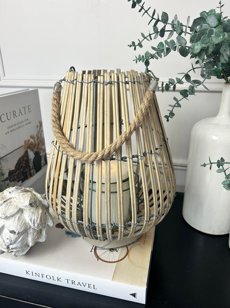 Large Light Willow Lantern with handle candle holder