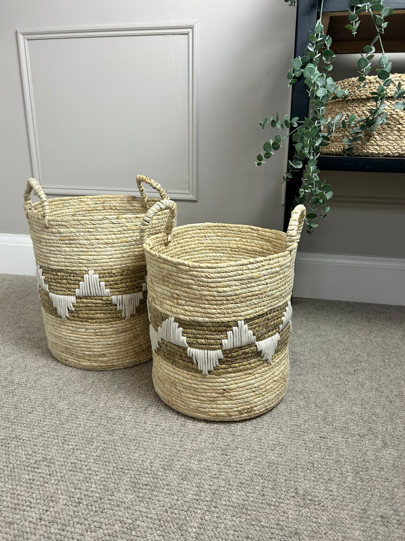 Ecru Aztec Straight Sided Weaved Baskets, 2 Sizes