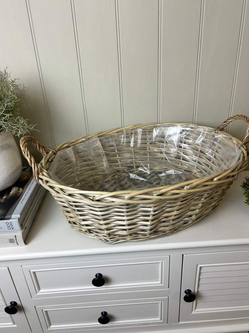 Large Willow wicker lined bulb oval basket