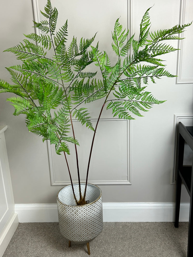 White and gold textured metal floor planter 2 sizes